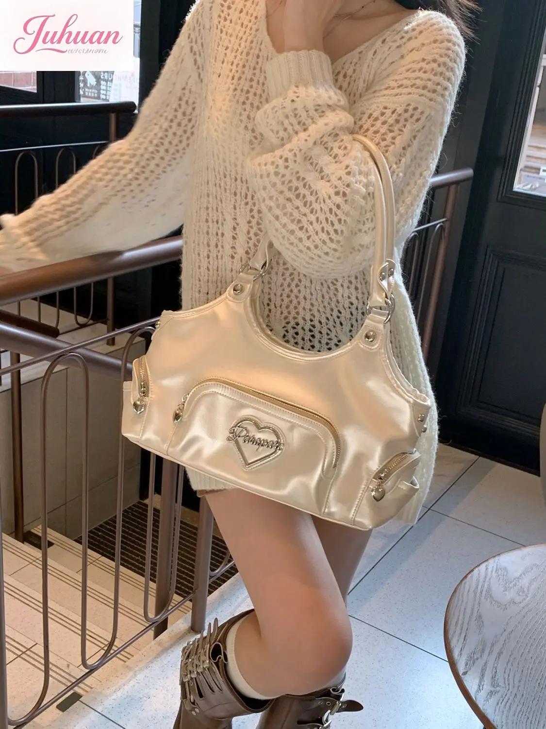 

Sweet Fairycore Aesthetics Y2k Bag Womens Hot Girls Versatile Chain Chic White Underarm Bag Purse Female Harajuku Sweet Handbag