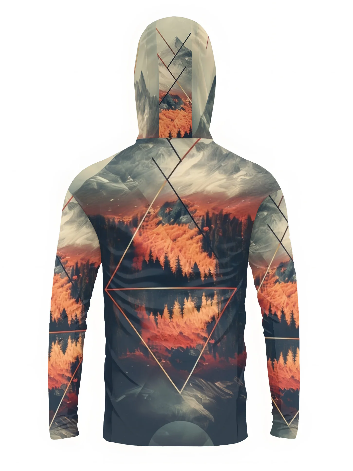 Outdoor Men's Fishing Hoodie Built‑in Face Mask Mountain Scenery Print UPF 50 Sun‑proof Quick Dry Long Sleeve Fishing Shirts view 5