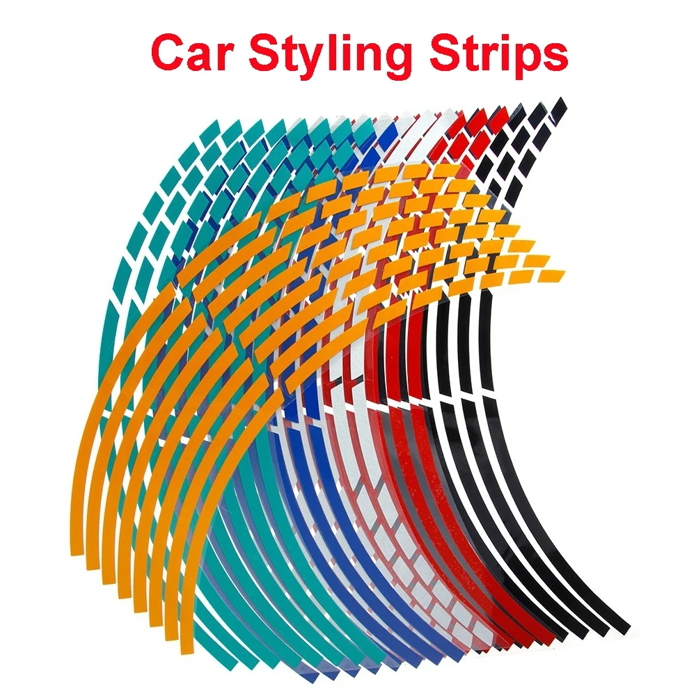 16pcs 5 Colors Car Styling Strips Reflective Decals Stickers For Motocross Bike  Wheel 17 18 Inch Reflect-ive Rim Tape