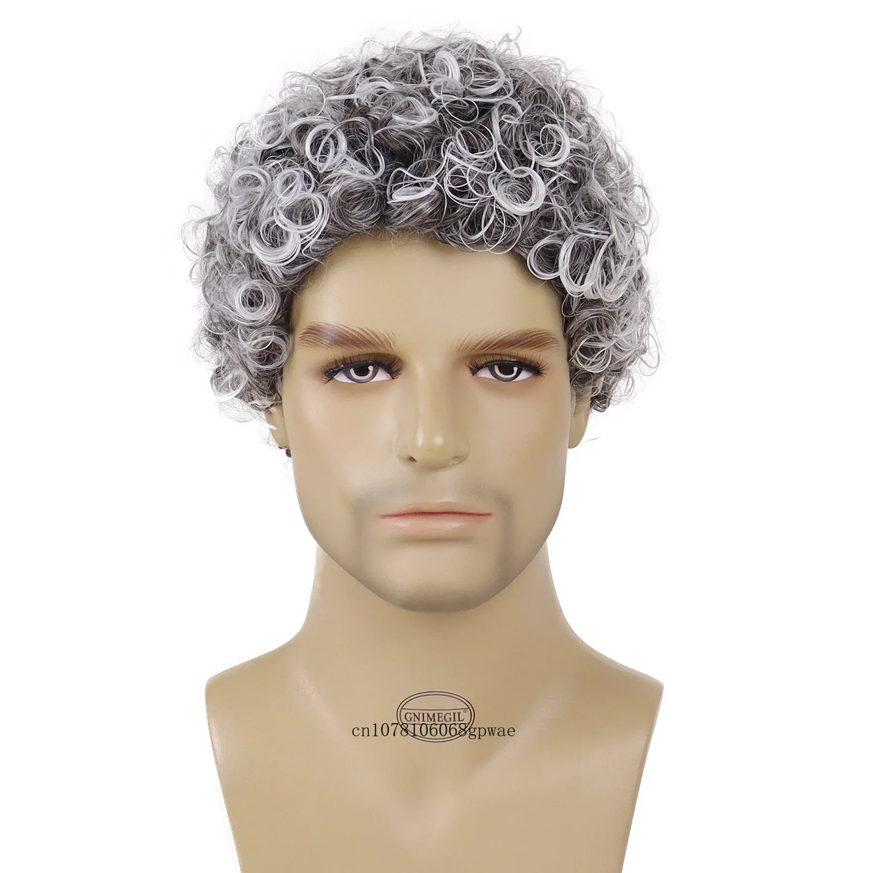 Ombre Light Grey Synthetic Short Afro Kinky Curly Wigs for Black Men Elastic Curls African Hairstyle Daily Cosplay Party Wig Man