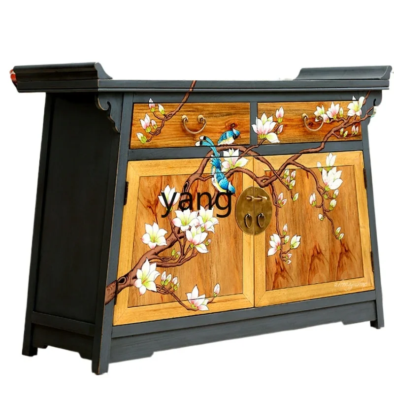 

XYY gold foil furniture hand-painted furniture camphor wood porch cabinet upturned head two bucket double door cabinet