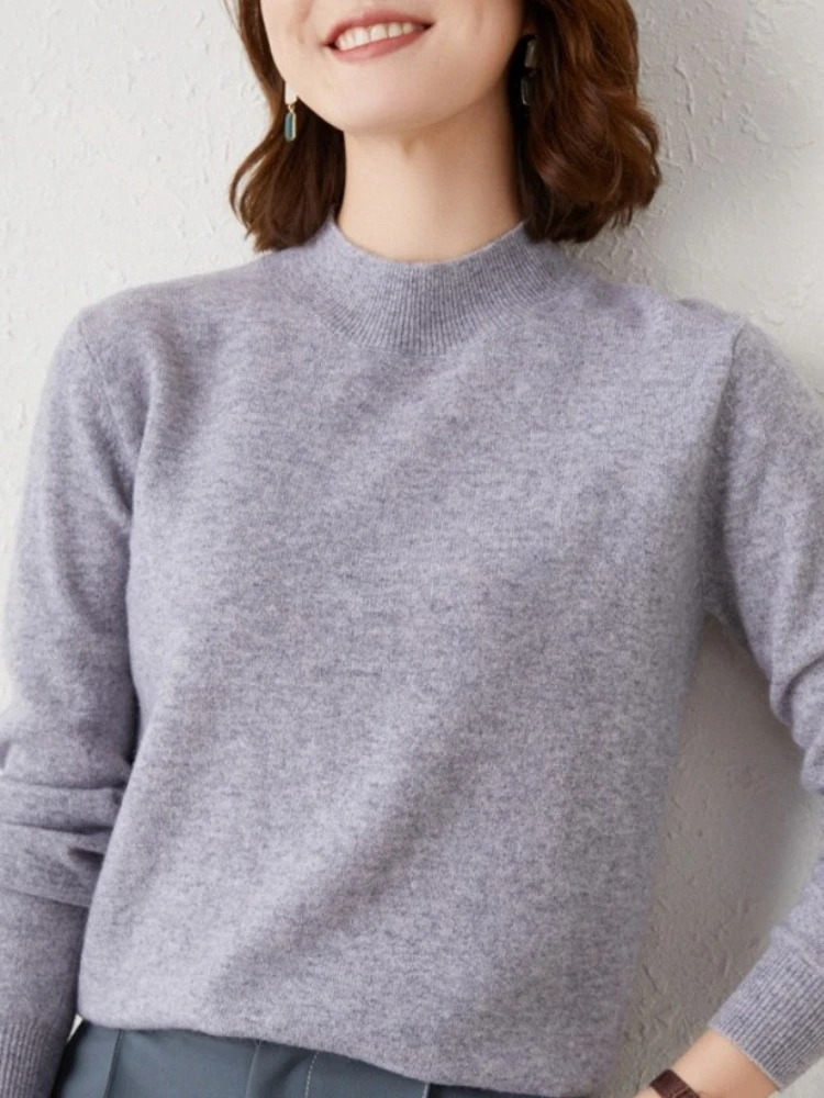 Nuovo maglione da donna autunno inverno moda coreana camicie con fondo caldo collo mezzo alto maglieria top a maniche lunghe solidi pullover