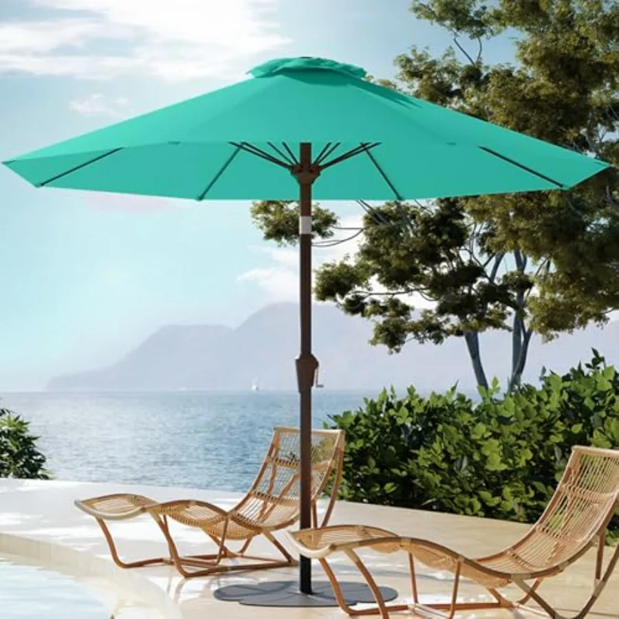 

Outdoor patio umbrella for pool backyard deck garden; fiberglass ribs; peacock blue; auto-tilt feature