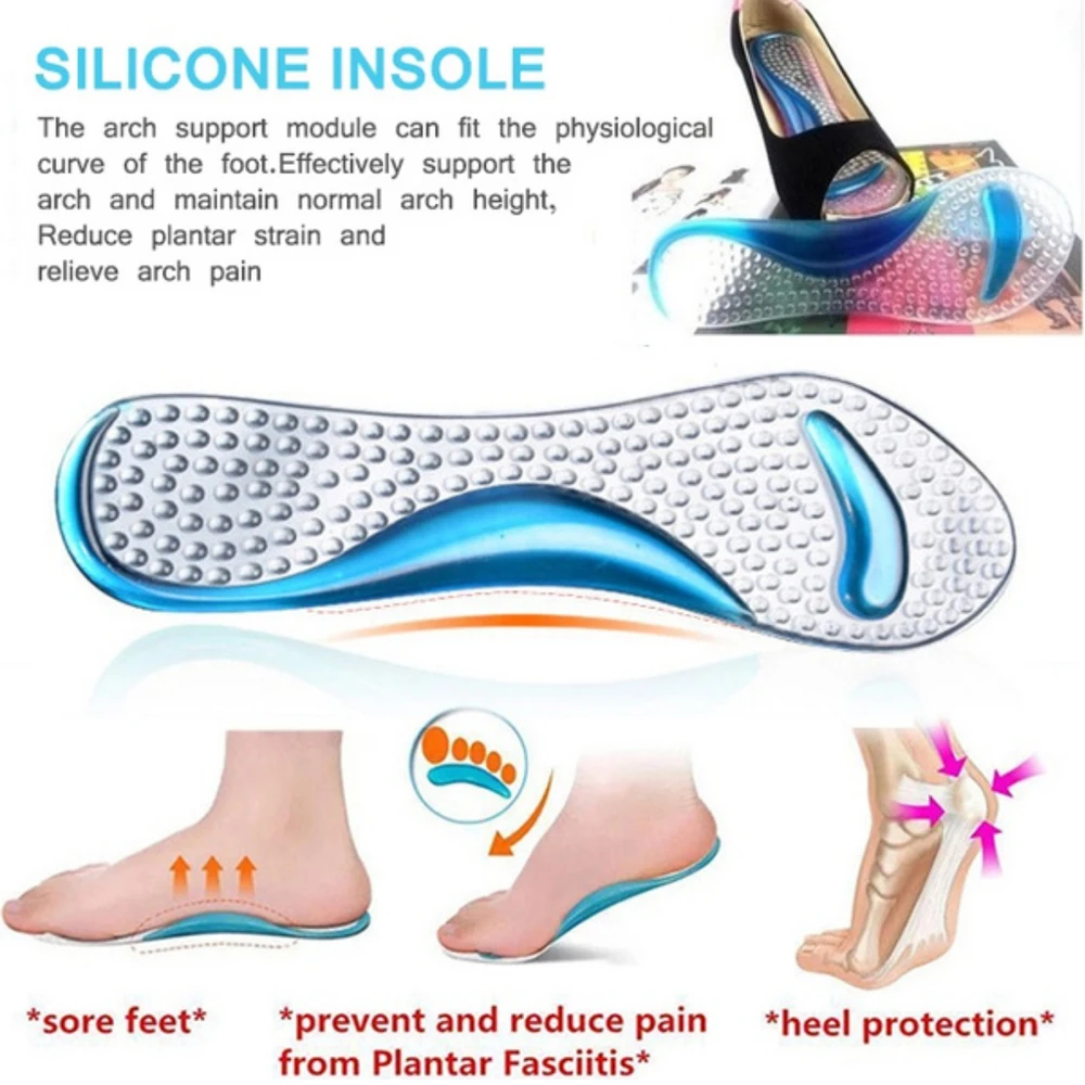 Silikon-Einlegesohlen für Damenschuhe, Plattfüße, Fußgewölbeunterstützung, orthopädische Gel-Einlegesohlen für High Heels, Einsätze, Fußmassage, Schuhpolster