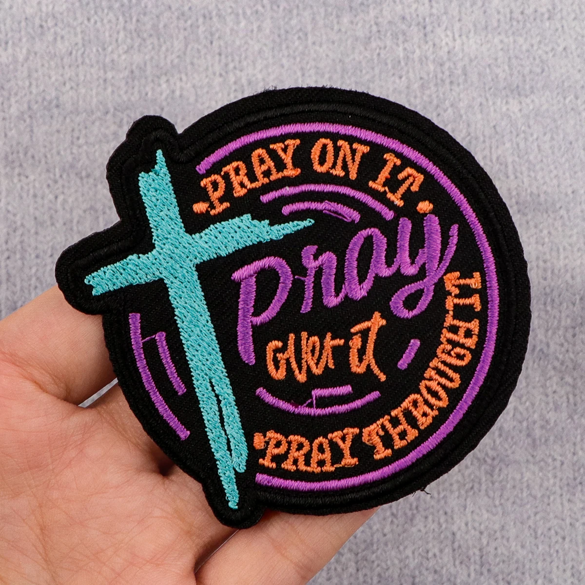 Jesus Embroidery Patch PRAY ON IT Iron On Patches for Clothing Thermoadhesive Patches Prayer Patches On Clothes Badge DIY Sew