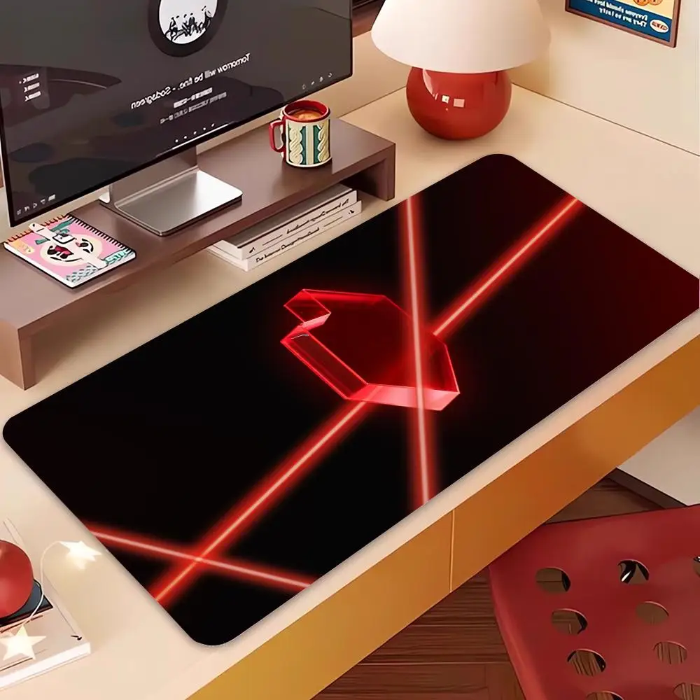 Cyberpunk Black‑Red Geometric Glow‑Light Effect Natural Rubber Non‑Slip Playmat For Laptop Office Desktop Bedroom Study Game
