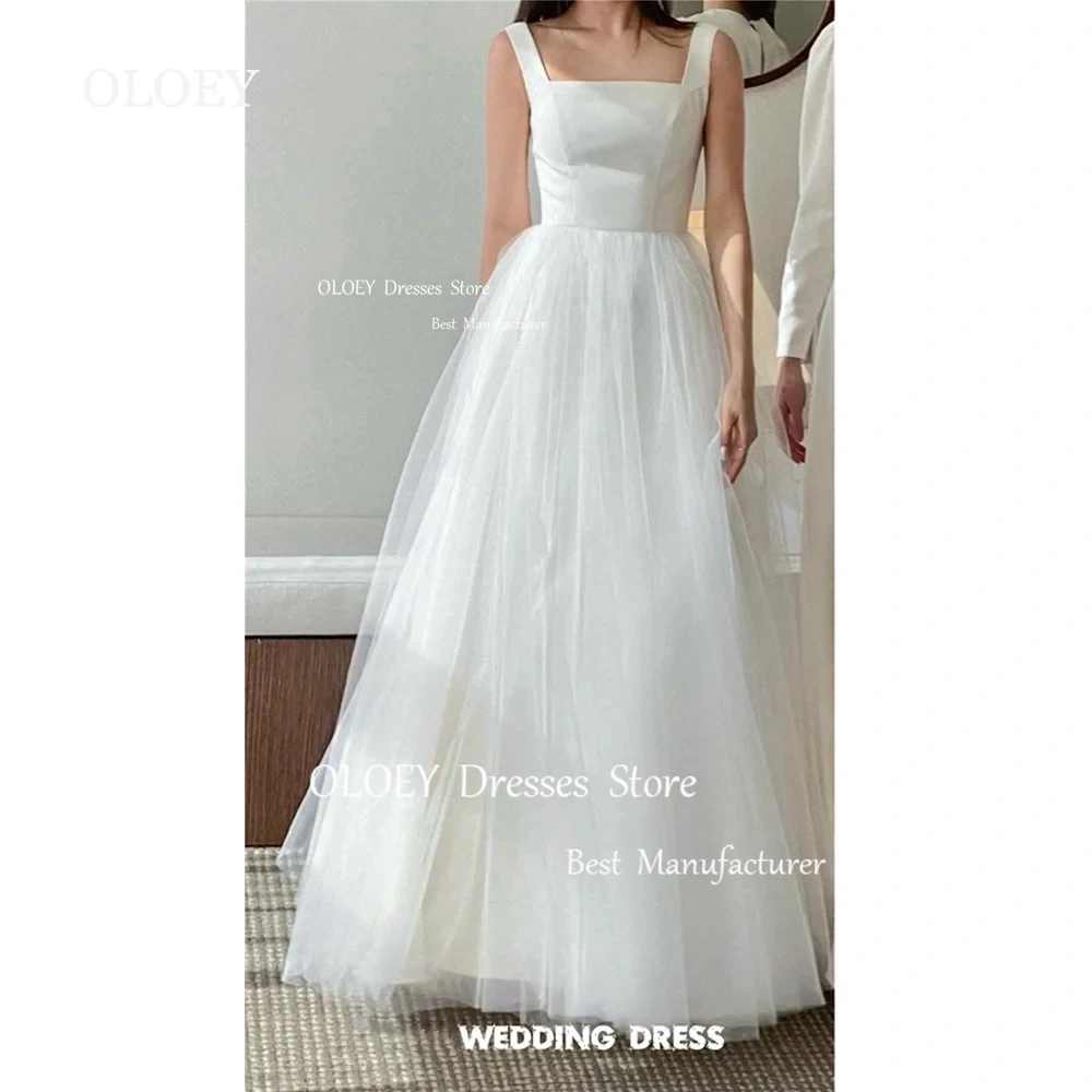 

OLOEY Simple Ivory Square Collar Wedding Dress Korea Photoshoot Soft Tulle Bridal Gown Sleeveless Custom Made Corset Zip Back