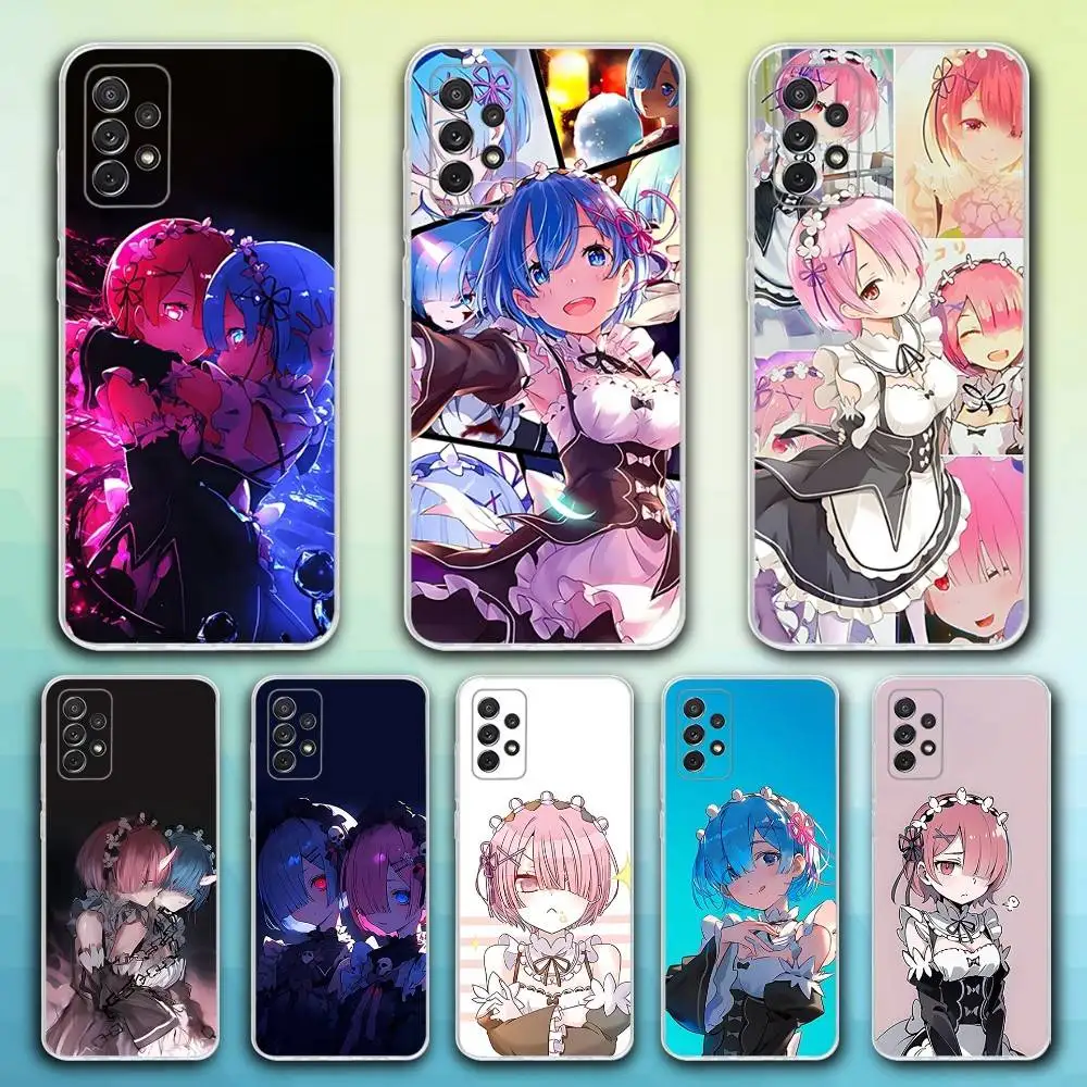 

R-Ram Anime R-Rem Phone Case For Samsung S30,23,21,22,20, FE lite,S10,9,8,7 PIus Note20ultra Soft Transparent