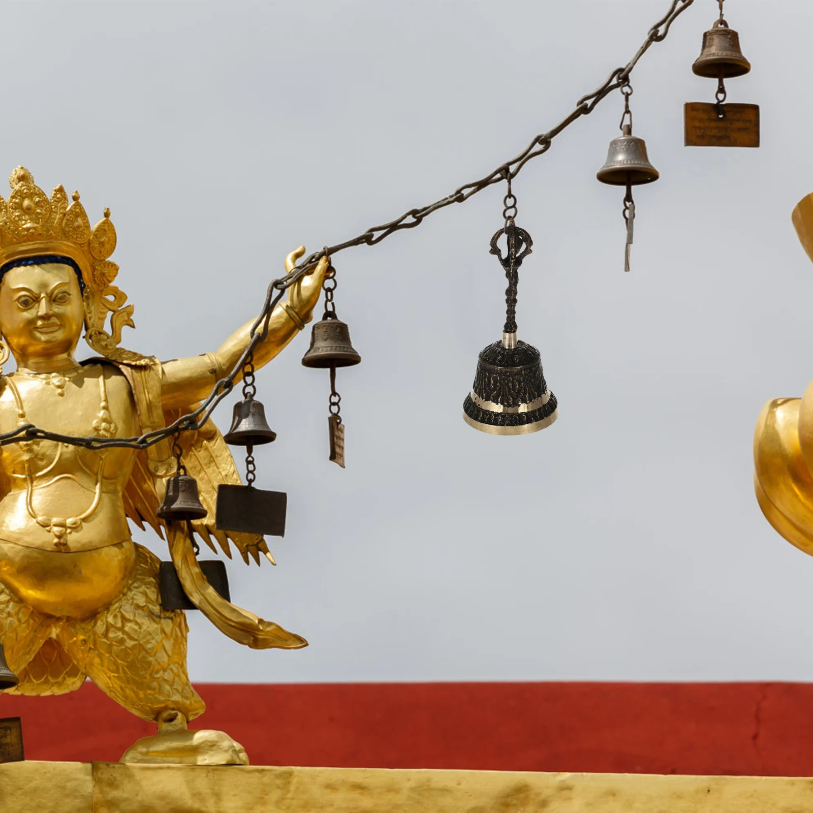 

Black Bronze Decorative Hand Metal Tabletop For Home Party Decor Buddhism Handbell Retro Hand Shaking Bell Desktop