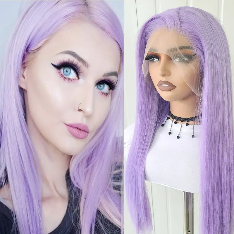 

Lavender Purple Straight Synthetic 13*4 Lace Front Wig High Quality Heat Resistant Fiber Hair Natural Hairline For Fashion Women