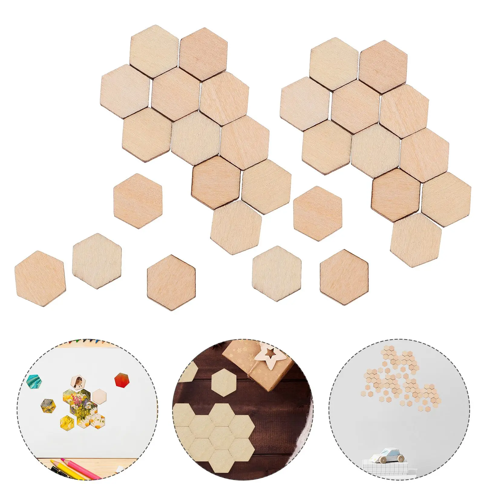 200Pcs Hexagon Blank Wood Chips Unfinished Wooden Plate Decorative Crafts DIY Making Wedding Tags Christmas Blank Gifts