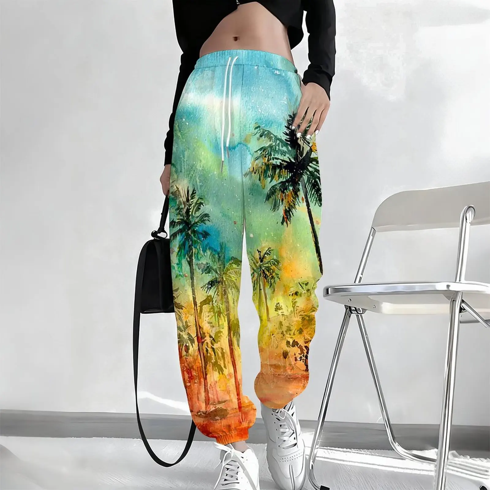 Women's Daily Casual Yoga Pants Autumn Printed Sportswear Pants Fashion Drawstring Jogging Pants Winter Pocket Trousers