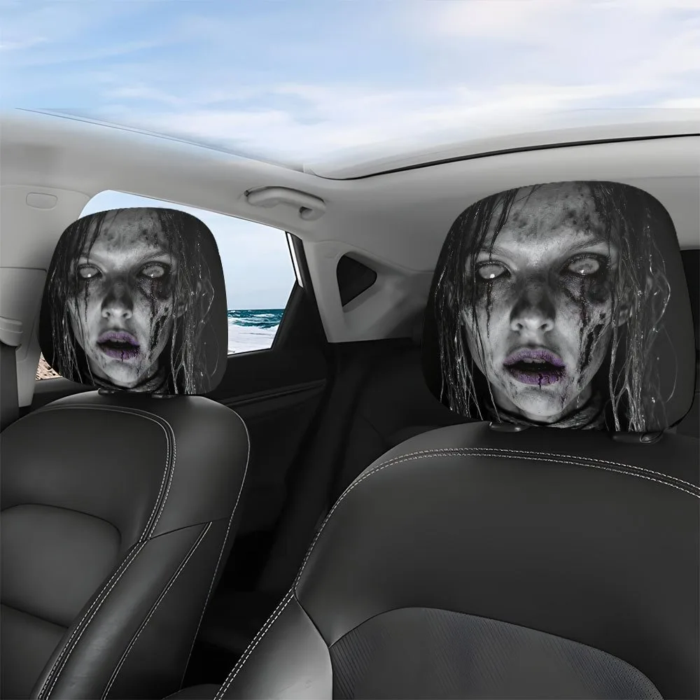 Fun Printed Headrest Cover 2pcs Fit Comfortable Daily Commuter Car Seat Headrest Cover