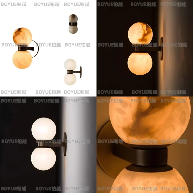 French Marble Double Head Wall Lamp Vintage Copper Bedside Light for Bedroom Hotel Decor Antique Style Sconce Lighting