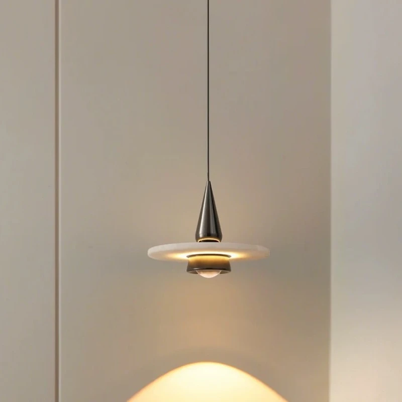 Marble flying saucer lift bedroom bedside chandelier minimalist high-end hand sweep induction entrance chandelier