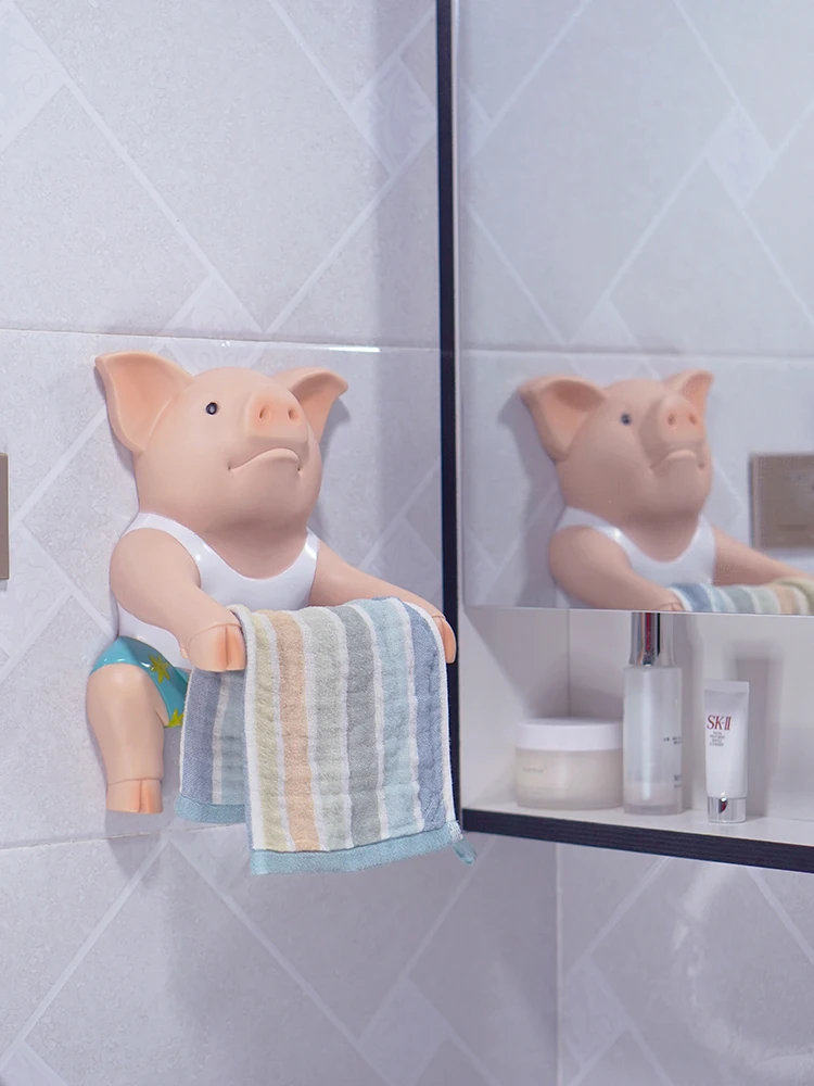 Paper towel rack creative wall-mounted cartoon piglet living room toilet toilet decoration bathroom kitchen paper roll