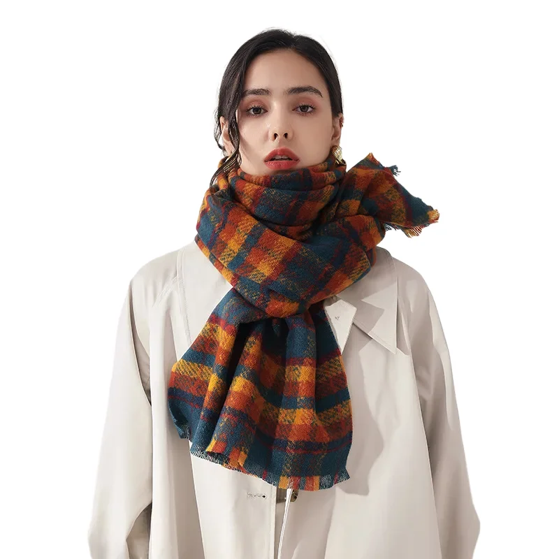 

Fashion Luxury Grid Scarf for Women Winter Cashmere Thickened Warm Scarves Cold-proof Shawl Clothing Accessories Gift