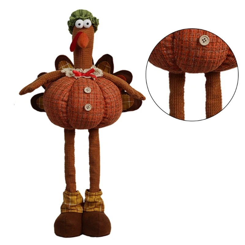 Thanksgiving Decoration Turkey with Telescopic Legs Autumn Decors Turkey Figurine Festival Farmhouse Home Ornaments