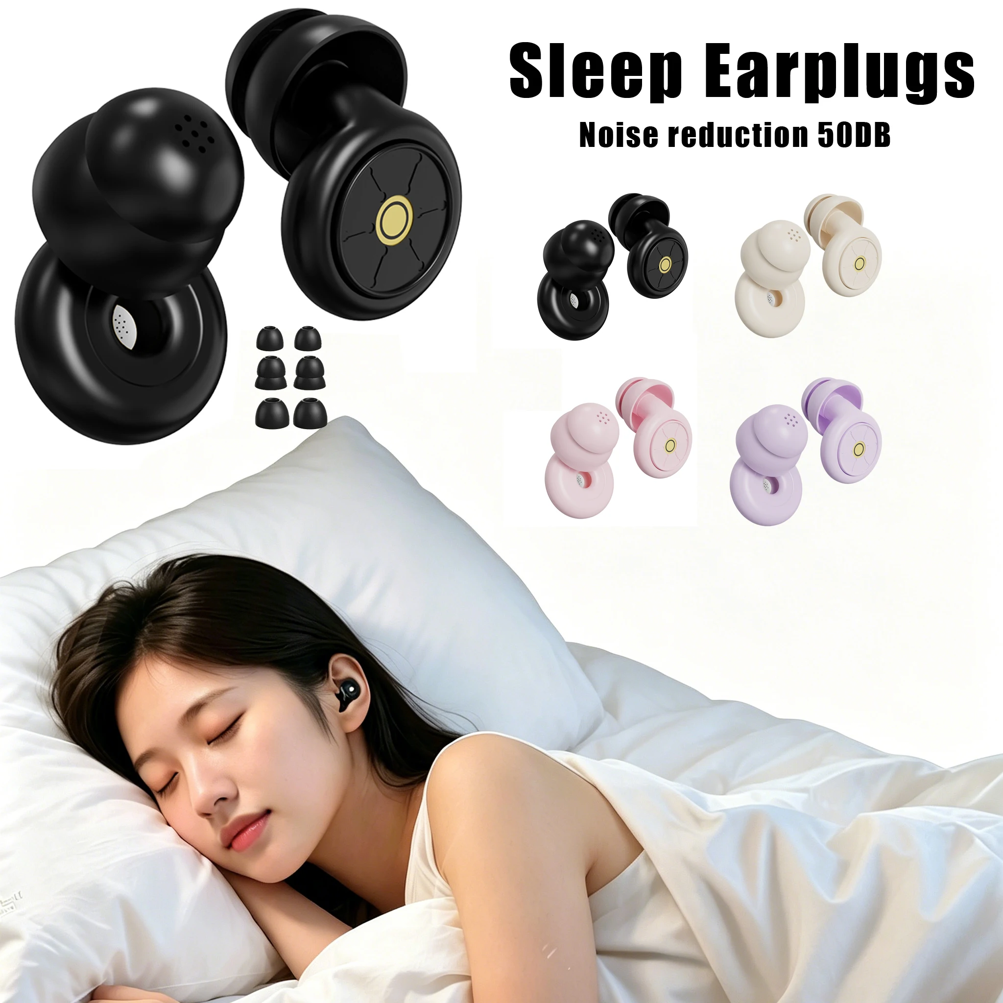 Ear Plugs for Sleeping Noise Cancelling 50dB, Noise Earplugs for Sleep, Reusable Silicone Earplugs Strong Sound Insulation