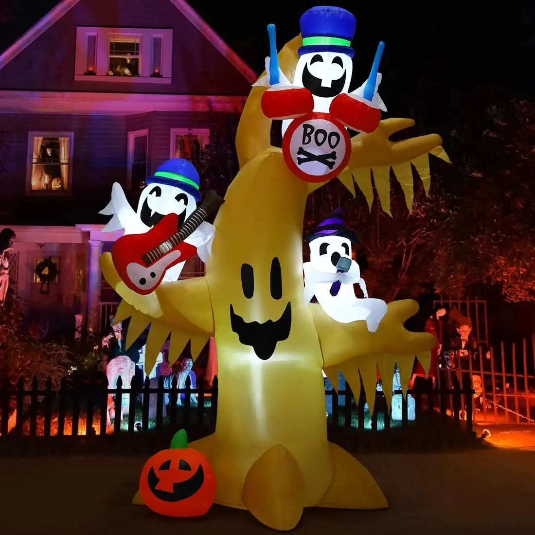 

8 FT Halloween Inflatable Outdoor Scary Dead Tree with Pumpkin Ghost Performance Ghosts Band LED Lights for Party Decoration Toy