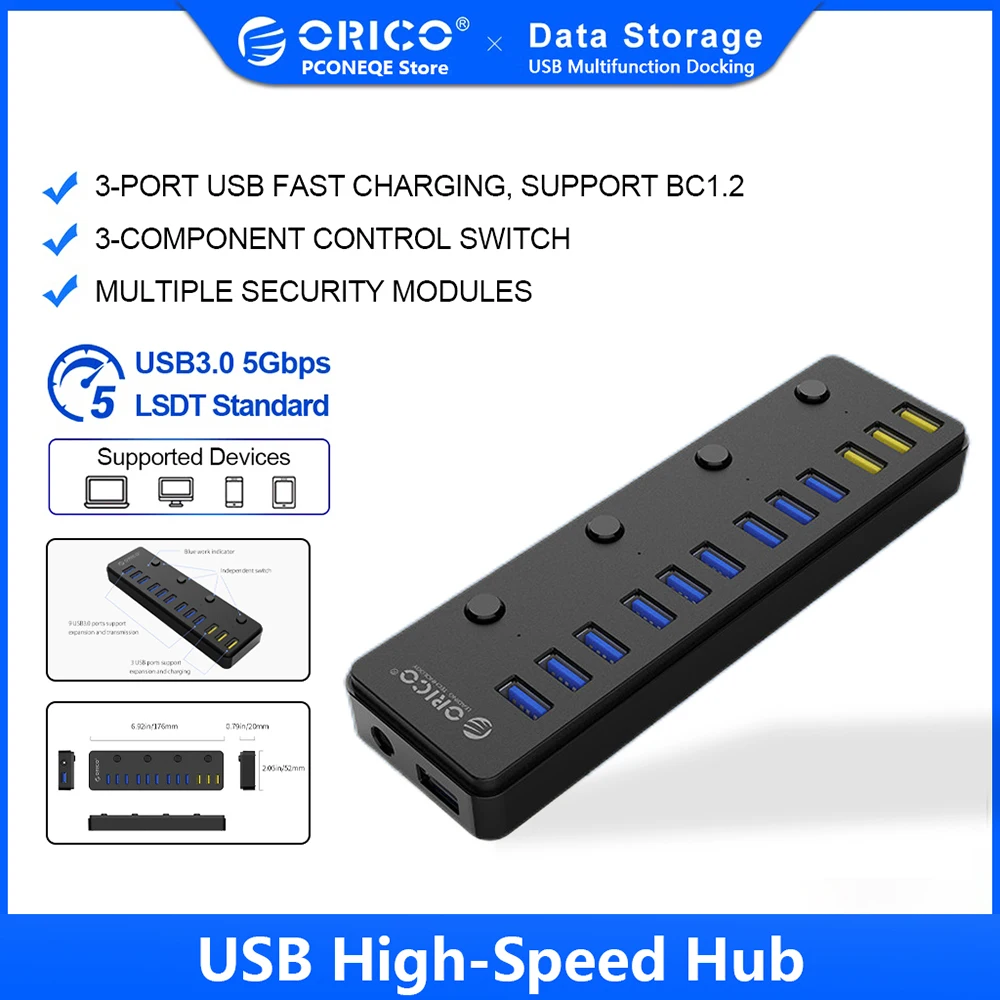 

Orico Powered USB Hub splitter HUB hub splitter Multi-port extender fast charging with power supply independent switch