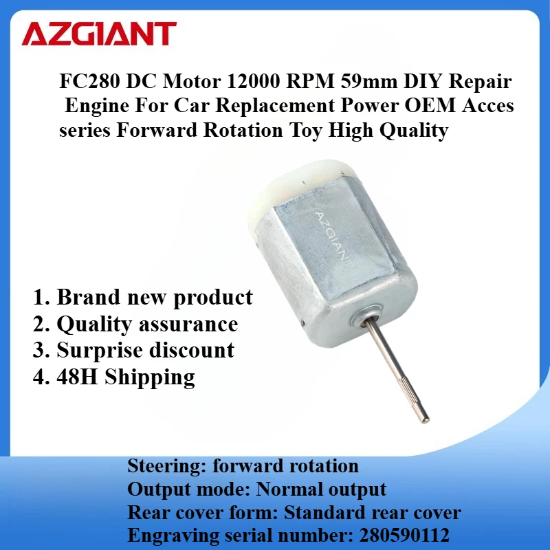 

FC280 DC Motor 12000 RPM 59mm DIY Repair Engine For Car Replacement Power OEM Accesseries Forward Rotation Toy High Quality