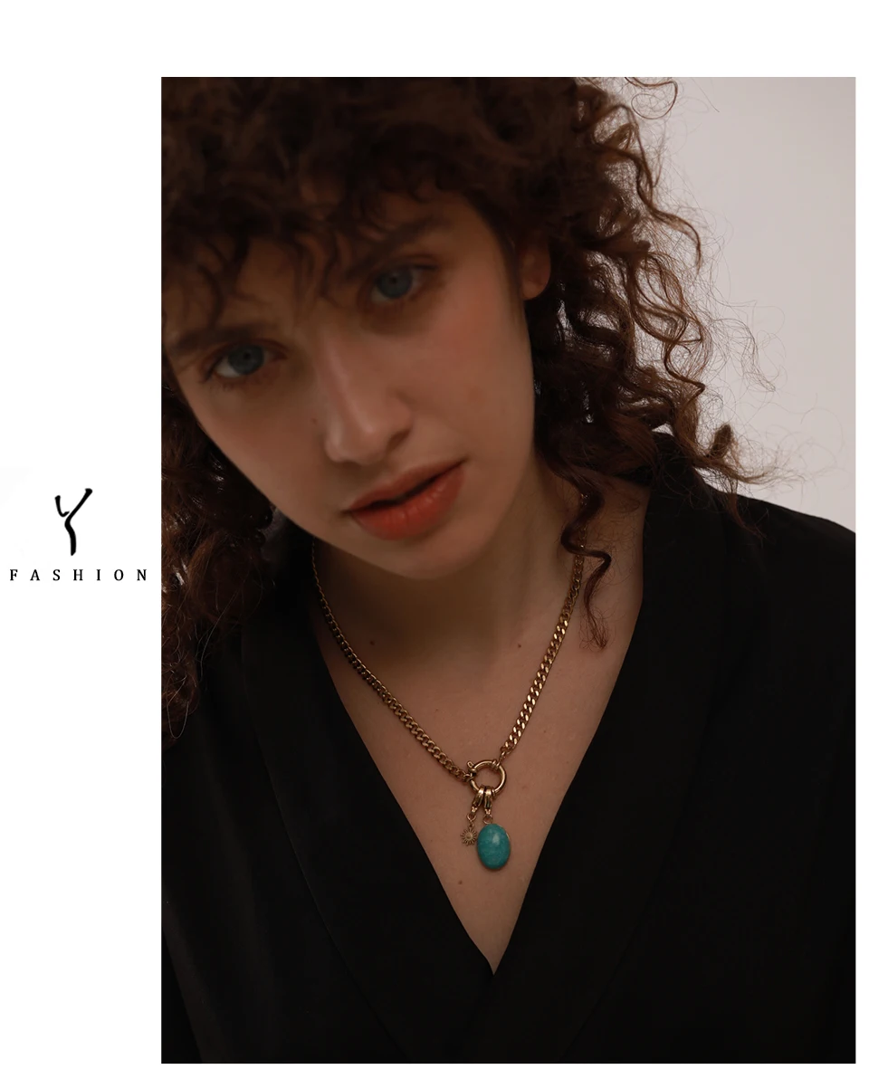 Yhpup Edelstahl Blauer Naturstein Sternkette Kragen Halskette Wasserdichter Schmuck Zarter Charm Collier für Frauen – Detail 2