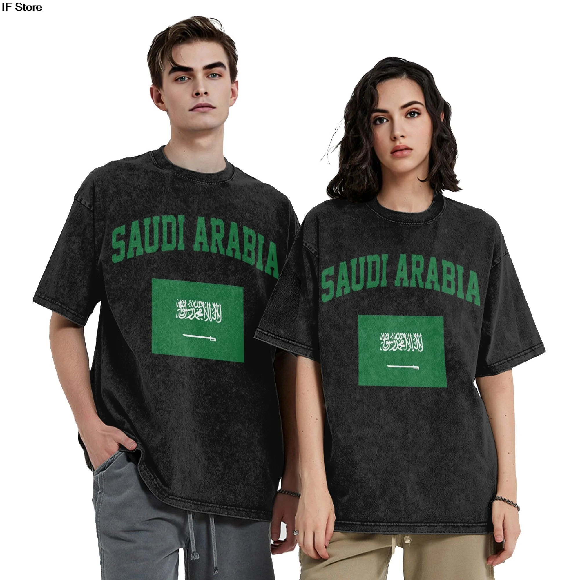 Dia nacional saudita camisetas de algodão bandeira da arábia saudita vintage pôr do sol lavado t camisa streetwear hip hop camisetas camisetas das mul