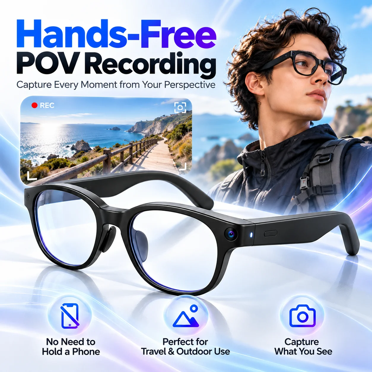 AI搭載スマートグラス。8MPカメラによるビデオ録画、AI翻 - Smart Glasses Camera Video Recording 1080P のレビューと価格