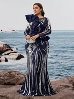 Plus Size Luxury Ruffled Sequins Evening Dresses Elegant Long Sleeve Mermaid Formal Wedding Party Cocktail Gowns 5