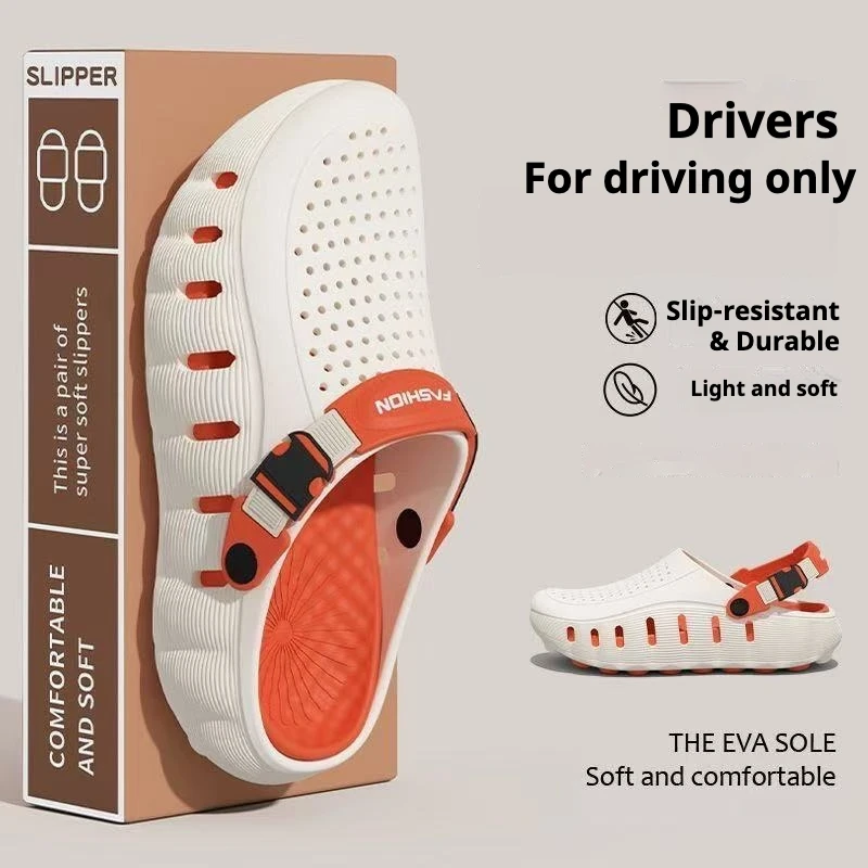 Herren-Lochschuhe, Rutschfeste Weichsohlen-EVA Zweifach Tragbare Coole Pantoffeln, Atmungsaktive Sommer-Outdoor-Strandschuhe – Detail 2
