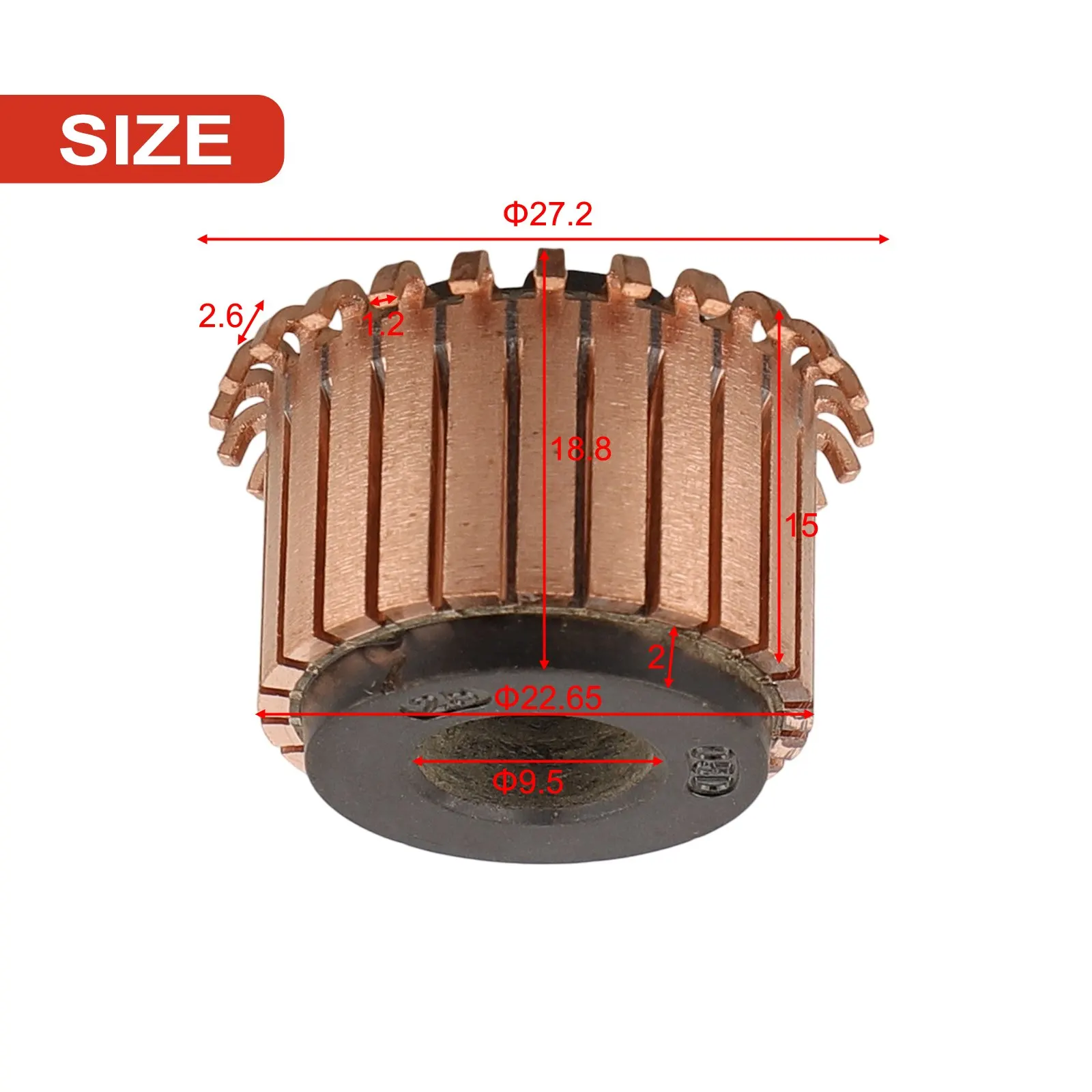 24P Teeth Hook Type Copper Electric Motor Commutator 22.65x9.5x15mm For Power Tools Appliance DC Motor Repair Parts