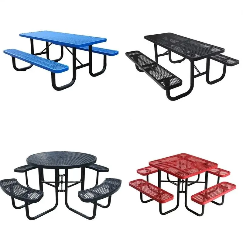 Outdoor Commercial Grade 4ft 6ft 8ft Metal Picnic Table Outdoor Patio Furniture Durable Expanded Steel Picnic Table