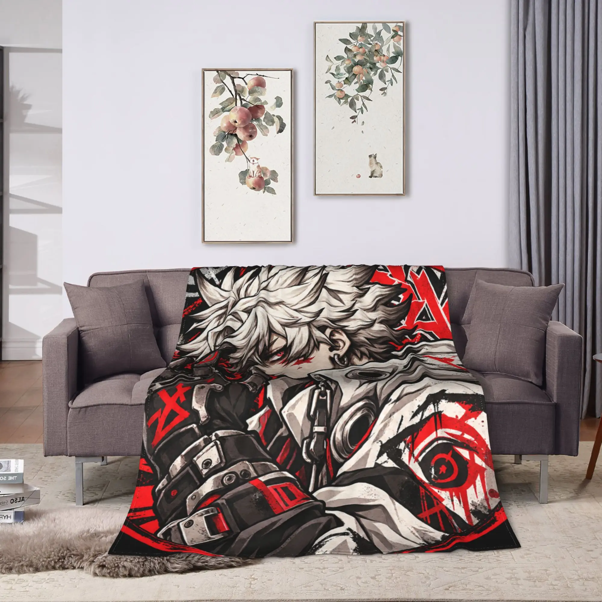 GACHIAKUTA Masked Man Red Runes Monochrome Anime Blankets Warm Soft  Throw Blanket Winter Children Couch Chair Novelty Bedspread