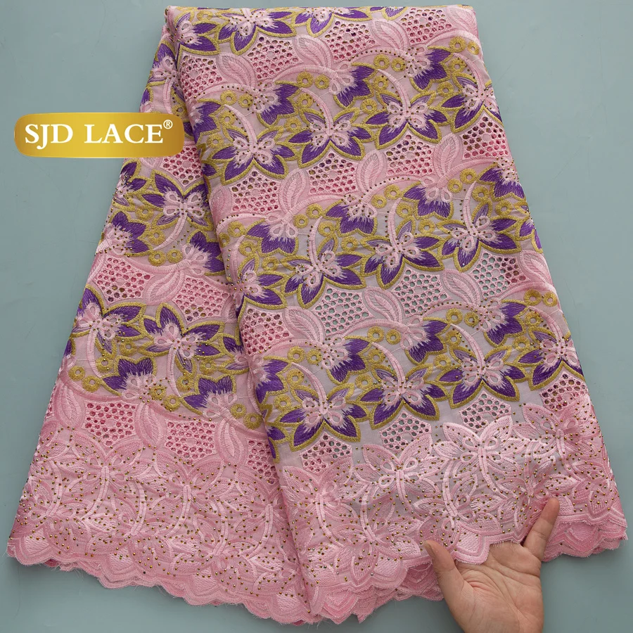 SJD الدانتيل السويسري الفوال الدانتيل الأفريقي نسيج القطن الدانتيل بالحجارة 2025 جودة عالية النيجيري لفستان حفلات الزفاف الأنيق 4600