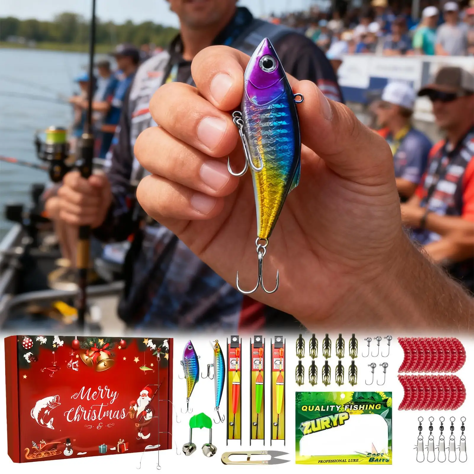 ルアーキット-クリスマス釣り道具アクセサリー-人工ルアーキット-ホリデーシーズン用-ファミリーナイト-モーニングキャンプ-アウトドアリバー