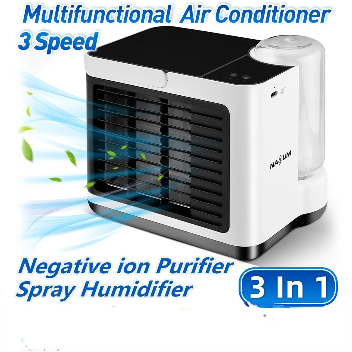 

3 Speeds Small Portable Air Conditioning Fan Mini Air Conditioner Anion Purifier Humidifier Desktop USB Air Cooling Fan Cooler