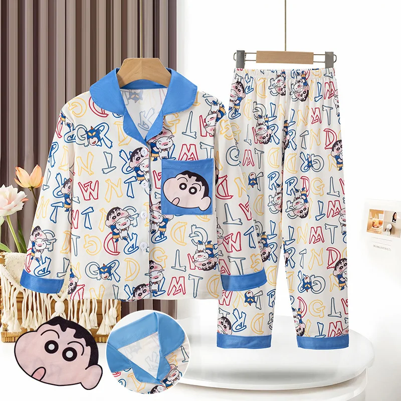 

Cartoon Crayon Shin-Chan Children Pajamas Anime Lapel Long Sleeve Tops Kawaii Spring Cartoon Girls Boys Cute Homewear Sleepwear