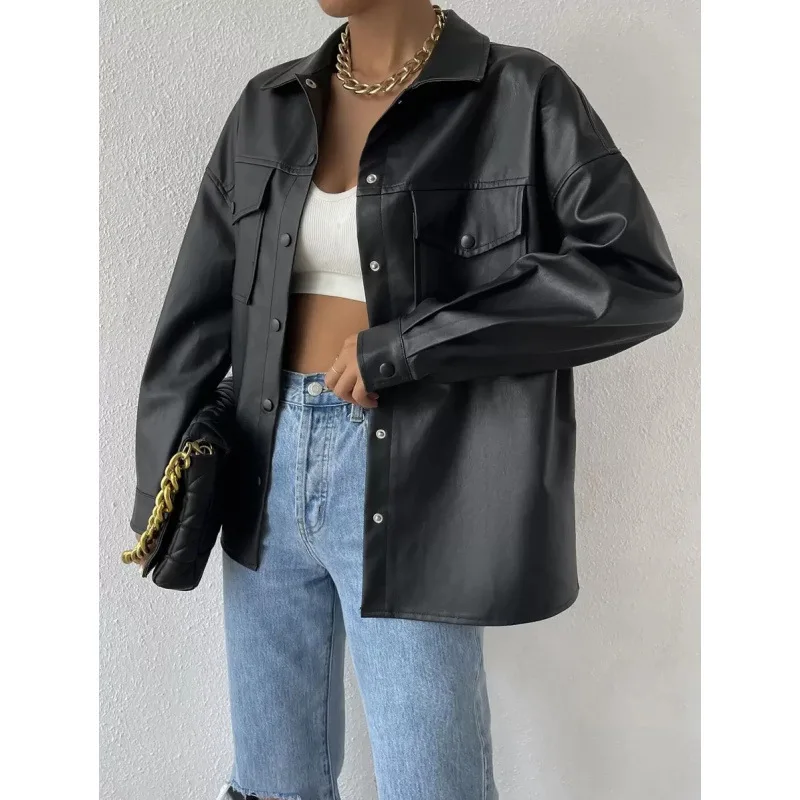 

Pure Color PU Casual Coat Women's Shirt Xb11100581 Other Style Not Easy to Deform Spring Season Other Fabric Fly Sleeve