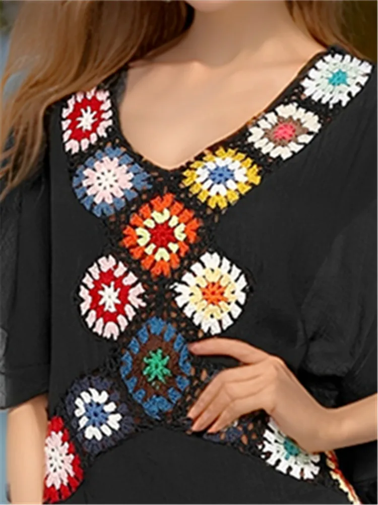 2026 Strand Cover-up Frauen Sommer Outfit Pareo Luxus Gestrickte Blume Bademantel Schwarz Split Maxi Kleid Weiß Badeanzug cover Up Neue