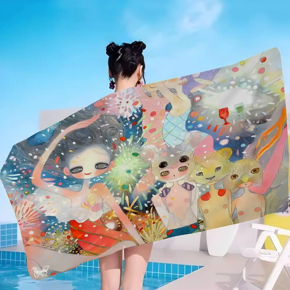 A-Aya-Takano Surreal-Vibrant Beach Towel Colorful Bath Towels for Girl Microfiber Quick Dry Sand Free Beach Yoga Spa Gym Pool