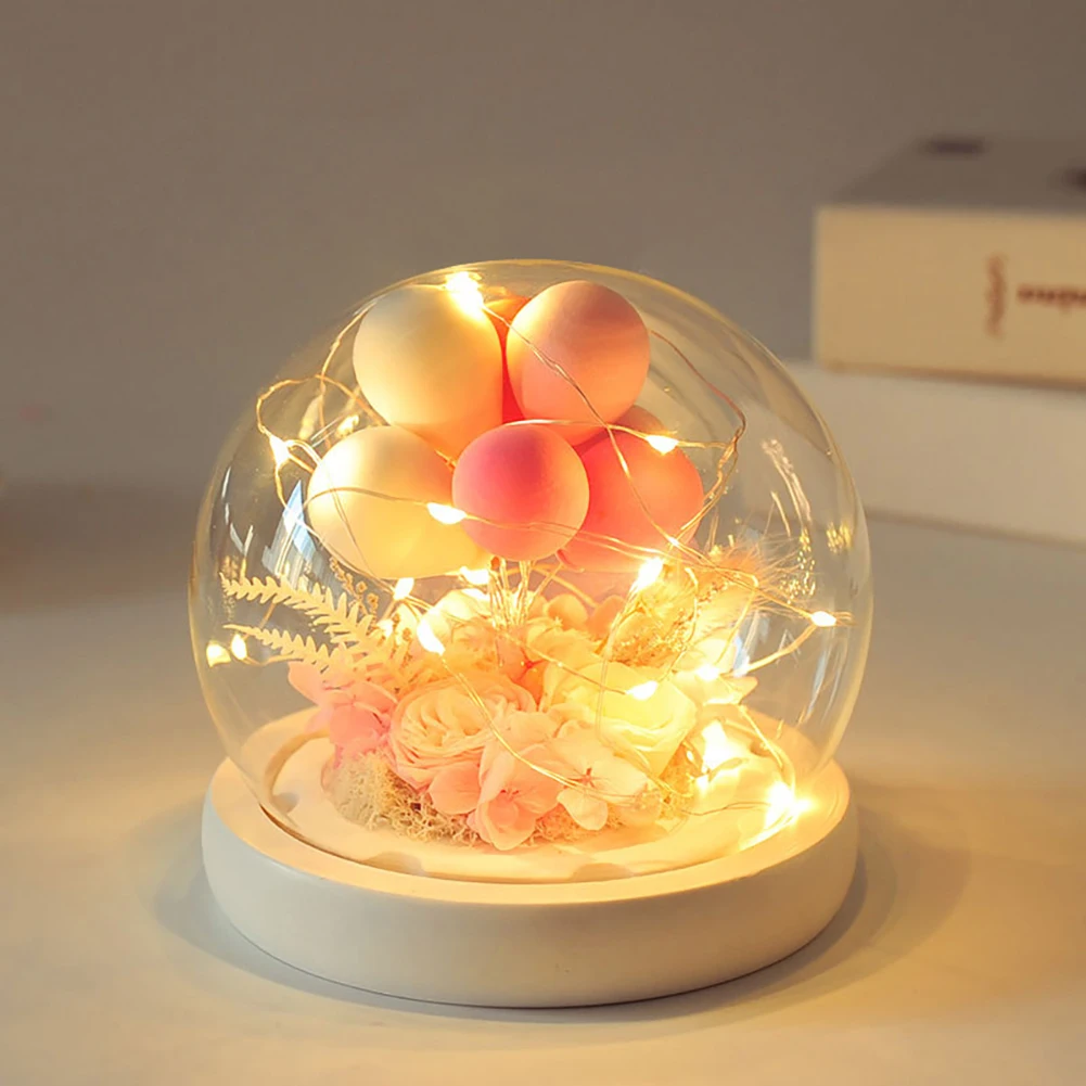 Artificial Forever Flower In Glass Dome With LED Lights Eternal Light Up Rose Flower Gift For Wedding Christmas Valentine's Day