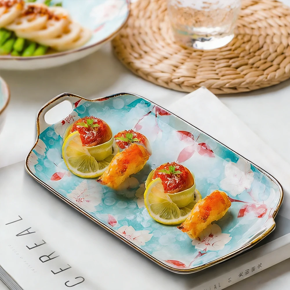 Ceramic Fish Plate Dinner Plates Japanese Kitchen Household Double Ear Vegetable Plate Tableware Rectangular Dining Plate