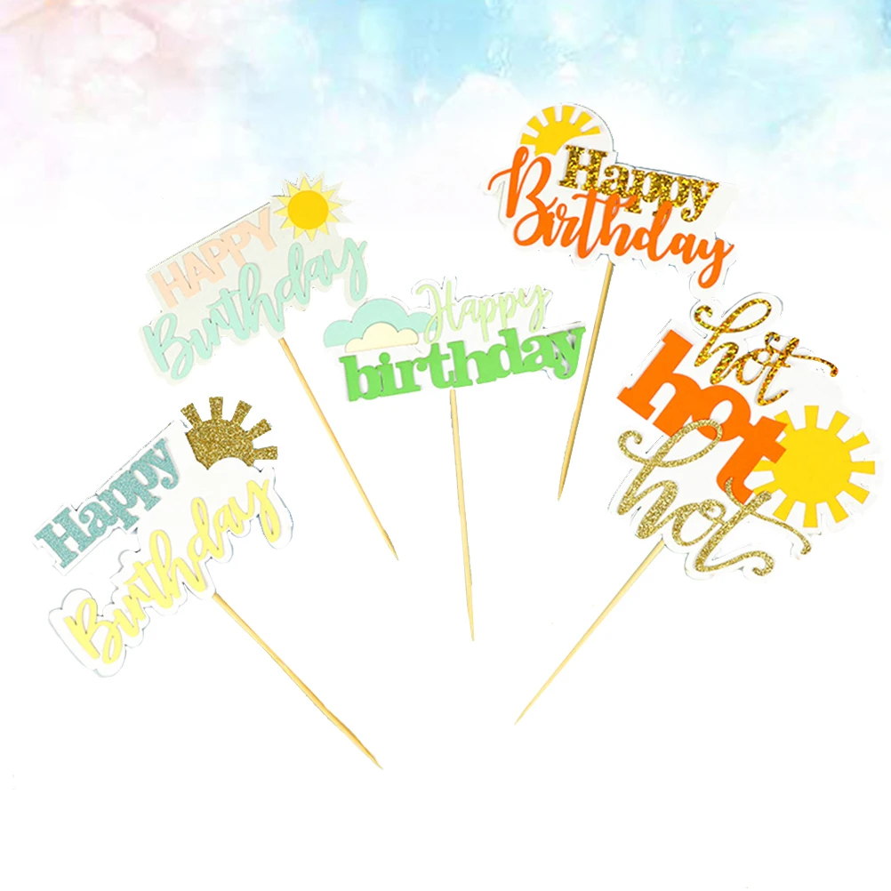 

5pcs Summer Theme Sun Shaped Cake Toppers Reusable Cupcake Fruit Picks Paper Decorative Party Supplies Birthday Festival