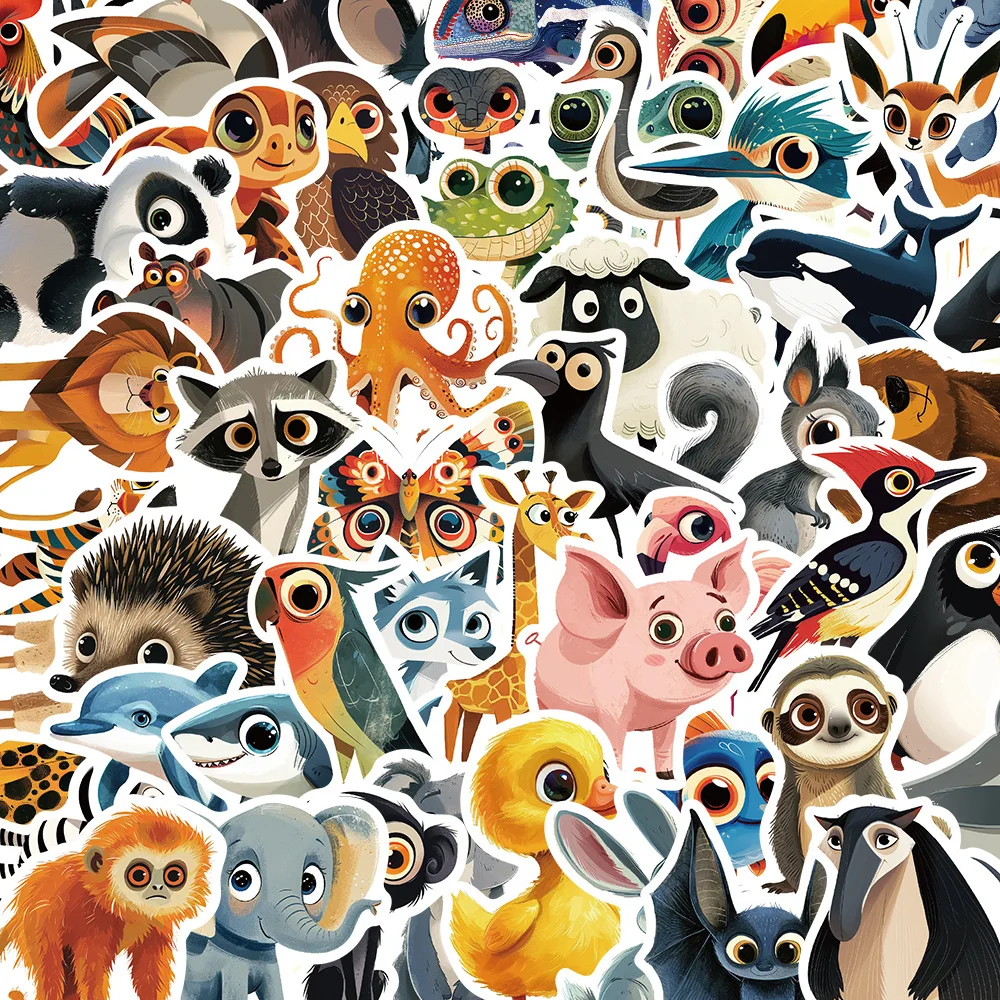 10/30/55Pcs Cute cartoon animal images of children's Graffiti stickers For Snowboard Laptop Luggage Car Fridge DIY Styling Vinyl