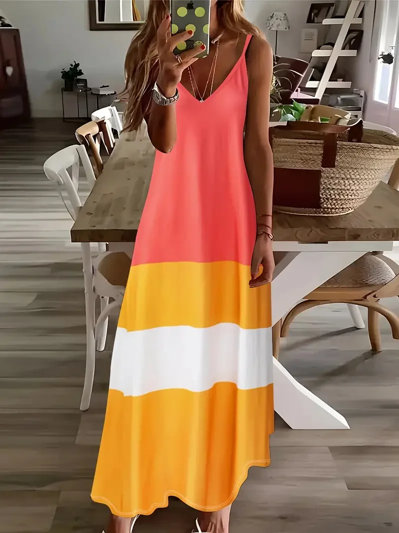 Casual Elegant Sleeveless Jumpsuit Summer Fashion Casual Long Skirt Urban Street Fashion Marble Print Women's Long Dress