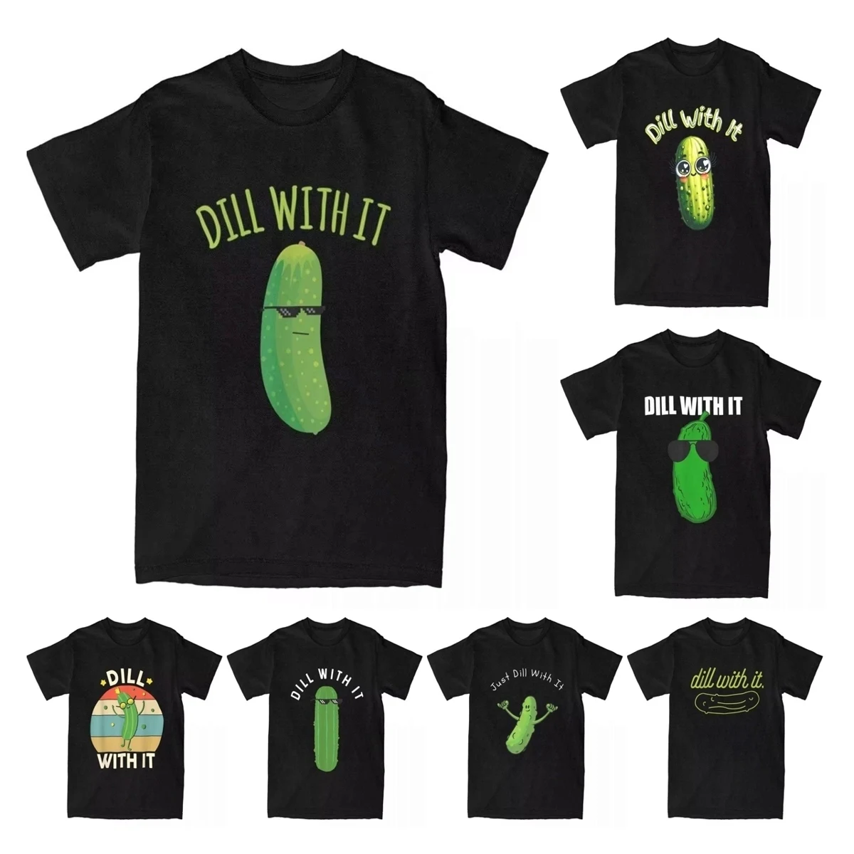 Men's Dill With It Funny Pickle T Shirt 100% Cotton Cucumber Tops Novelty Cool Sunglasses Pickle Tee Shirt Plus Size T-Shirt