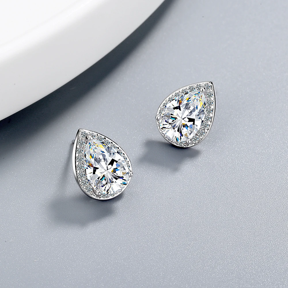 925 Sterling Silver Pear Cut Created Moissanite Gemstone Anniversary Simple Waterdrop Stud Earrings Studs Fine Jewelry