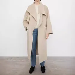 Women'S Simple Fashion Tt * Double Wool Cashmere Side Opening Fork In The Long Loose Lapel Coat Tweed Coat