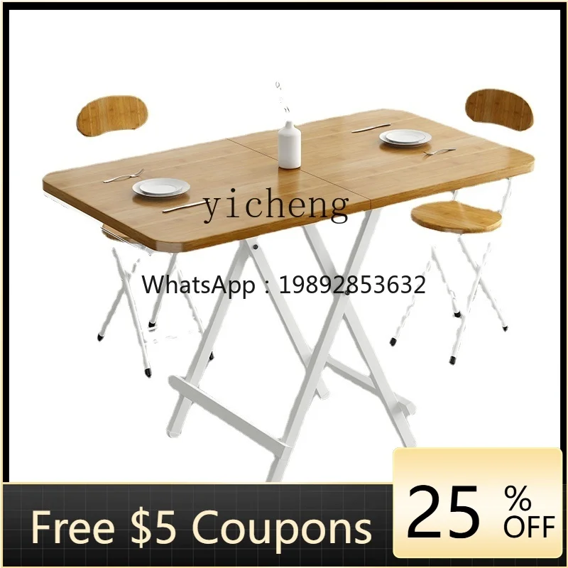 

ZZ YY Folding Table Small Apartment Dining Table Black Household Conference Table